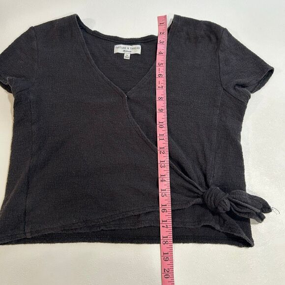 Madewell Texture & Thread Black Wrap Tie Front Top XS Casual Everyday Soft Knit - Picture 5 of 9